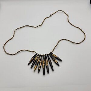 Teng Yue Black And Gold Tribal Spike Pendant Beaded Necklace 32" Boho Statement